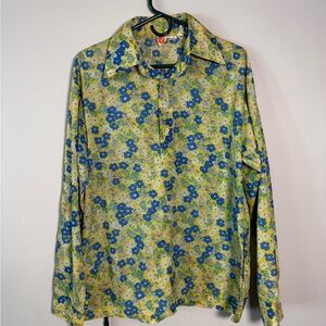 Vintage 70s Skyr by Scandia Trading Co Nylon Floral Button Down Shirt Men’s M